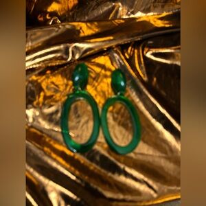 Green lucite clip on hoops